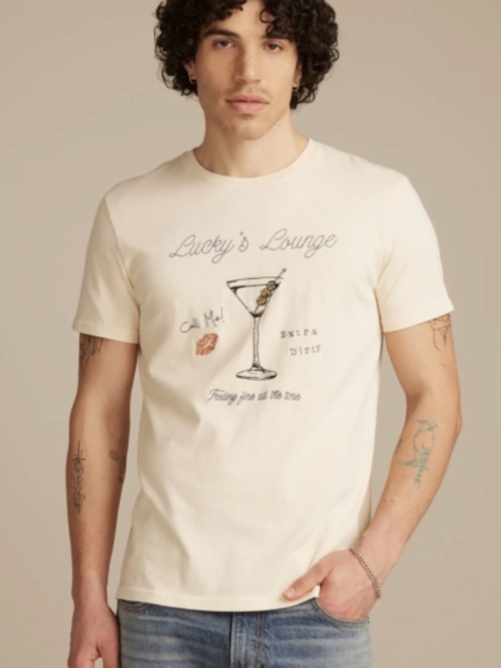 Lucky Brand Cream Graphic 'Lucky's Lounge' Short Sleeve Tee
